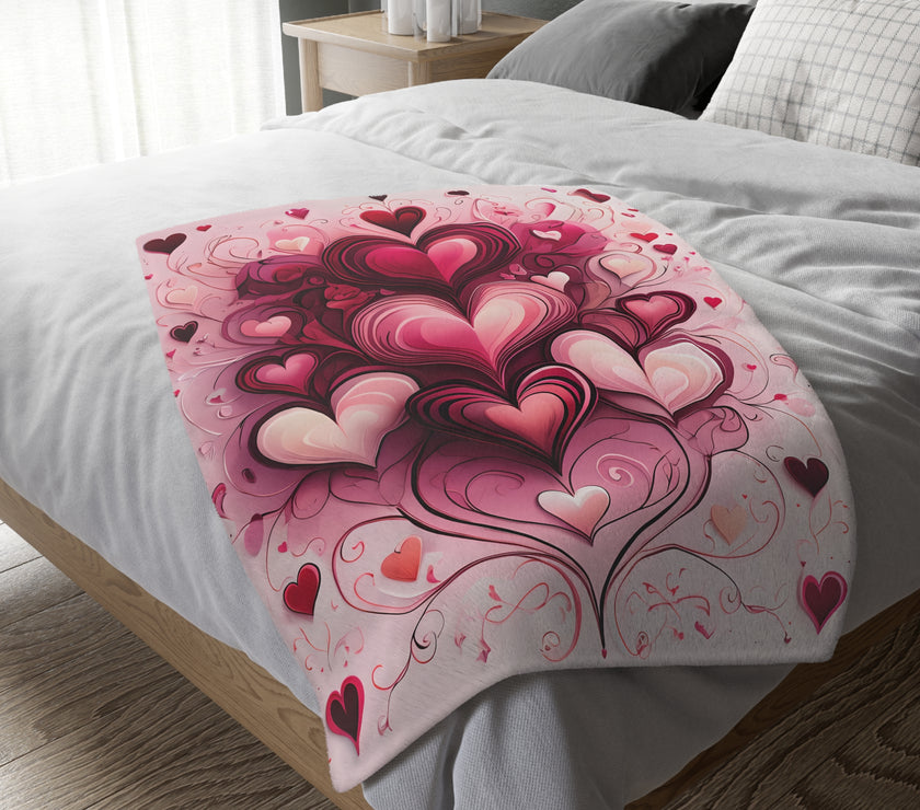 Pink Hearts Velveteen Microfiber Blanket (Two-sided print), Pink Girls Blanket, Daughter's Blanket, Pink throw, Daughter's birthday gift