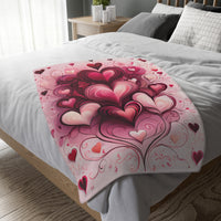 Pink Hearts Velveteen Microfiber Blanket (Two-sided print), Pink Girls Blanket, Daughter's Blanket, Pink throw, Daughter's birthday gift