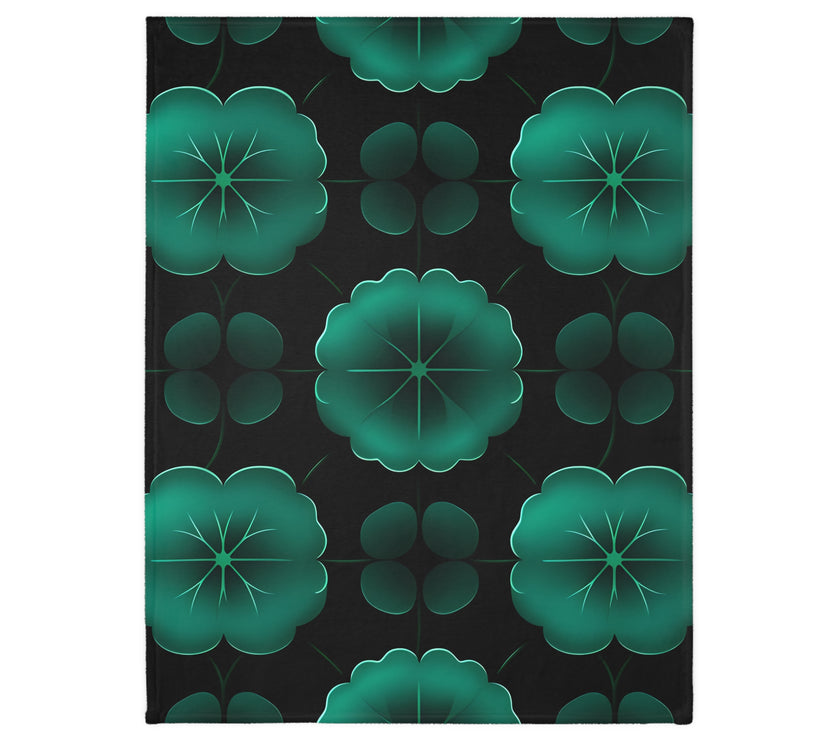 Green Jade Floral Velveteen Microfiber Blanket (Two-sided print)