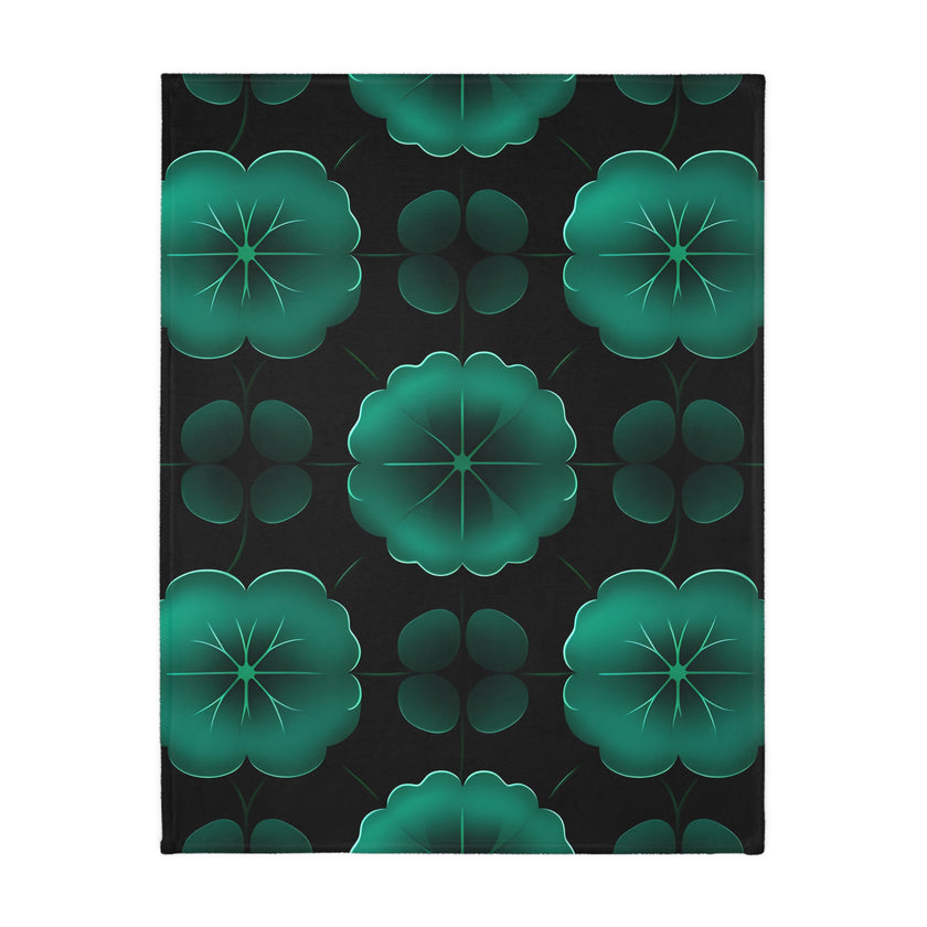 Green Jade Floral Velveteen Microfiber Blanket (Two-sided print)