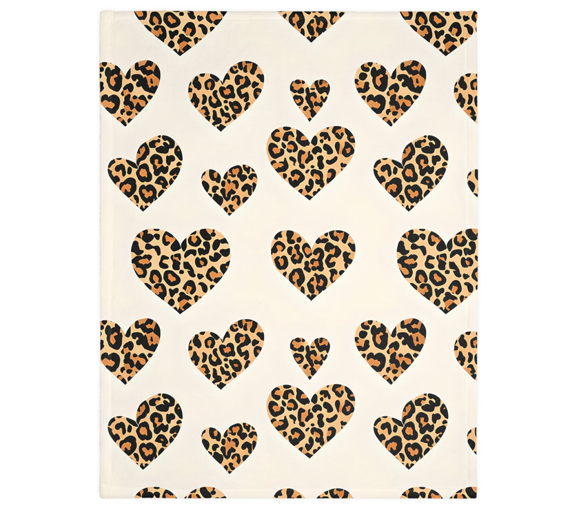 Velveteen Microfiber Blanket, Leopard Print Heart Throw, Cozy Bedding, Animal Lover Gift, Double-sided Couch Cover, Home Decor Accent
