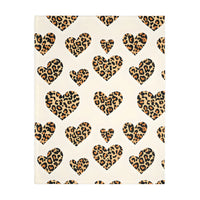 Velveteen Microfiber Blanket, Leopard Print Heart Throw, Cozy Bedding, Animal Lover Gift, Double-sided Couch Cover, Home Decor Accent