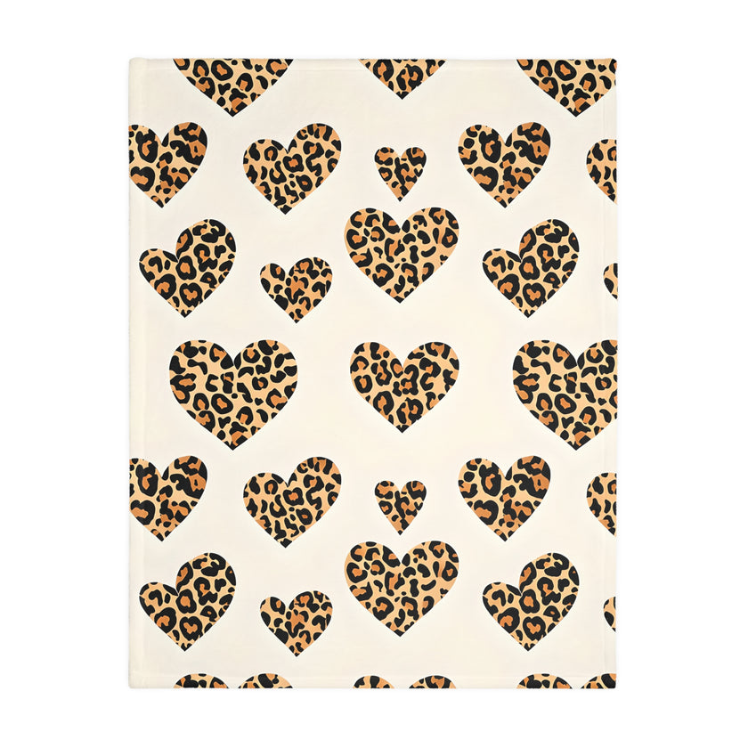 Velveteen Microfiber Blanket, Leopard Print Heart Throw, Cozy Bedding, Animal Lover Gift, Double-sided Couch Cover, Home Decor Accent