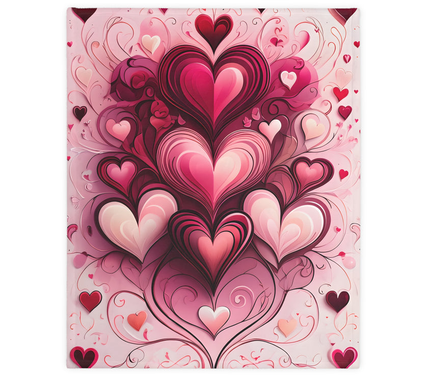 Pink Hearts Velveteen Microfiber Blanket (Two-sided print), Pink Girls Blanket, Daughter's Blanket, Pink throw, Daughter's birthday gift