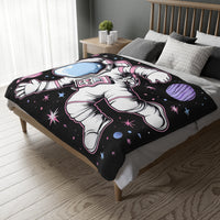 Kids Blanket, Astronaut Spaceman Print, Two-Sided Velveteen Microfiber Throw, Children's Bedroom Decor, Outer Space Theme Bedding, Galaxy