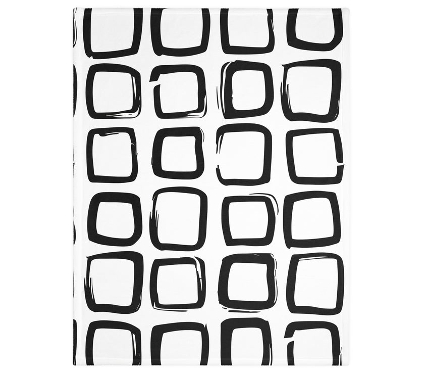 Black and White Square Velveteen Microfiber Blanket (Two-sided print)