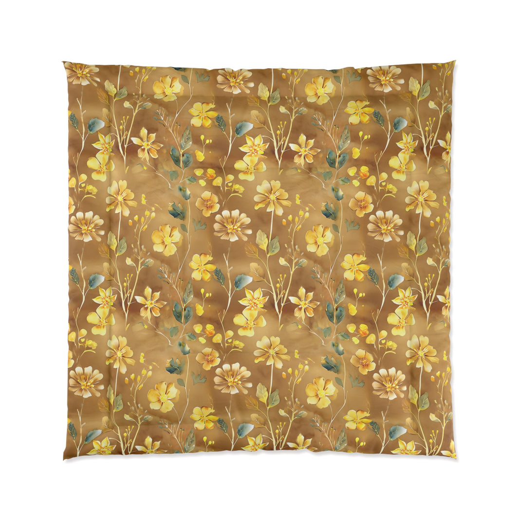 Floral Comforter, Cozy Botanical Quilt for Bedroom, Elegant Bedspread for Spring, Gift for Flower Lovers, Home Decor, Yellow Flower Bedding