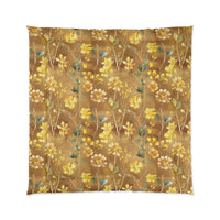 Floral Comforter, Cozy Botanical Quilt for Bedroom, Elegant Bedspread for Spring, Gift for Flower Lovers, Home Decor, Yellow Flower Bedding