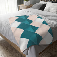 Blue and Pink Grid Velveteen Microfiber Blanket (Two-sided print)