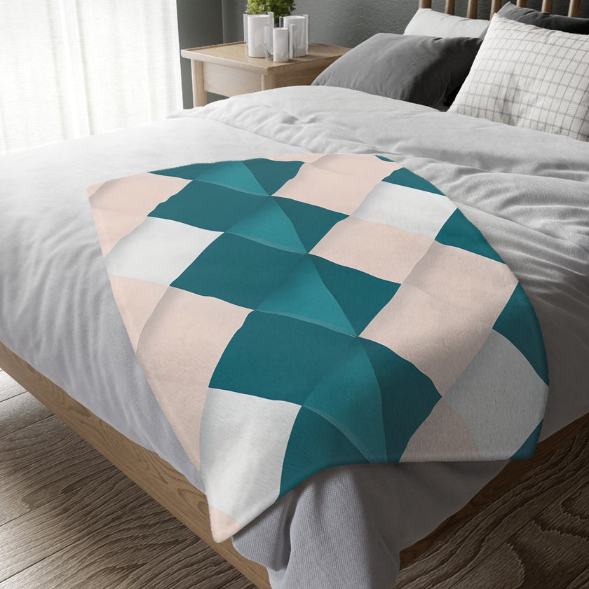 Blue and Pink Grid Velveteen Microfiber Blanket (Two-sided print)