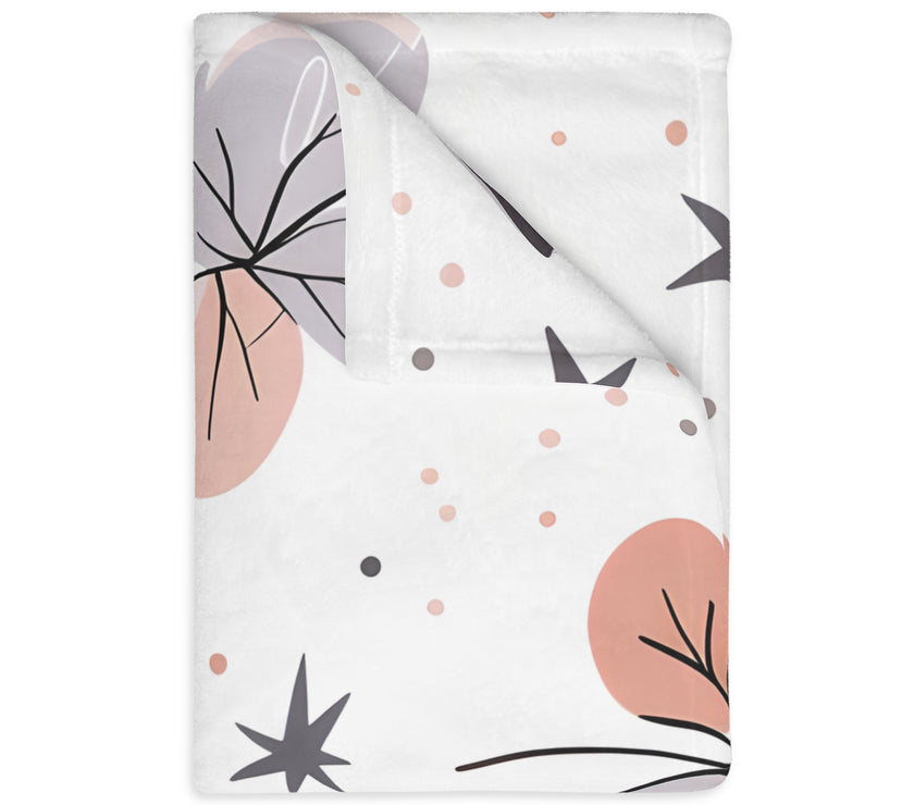 Pink Floral, Pink Flowers Velveteen Microfiber Blanket (Two-sided print)