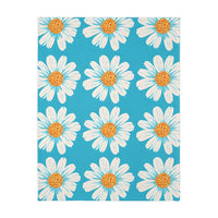 Velveteen Microfiber Blanket, White Daises on Blue Blanket, Floral Throw Blanket, Cozy Couch Blanket, Gift for Her, Home Decor Accent