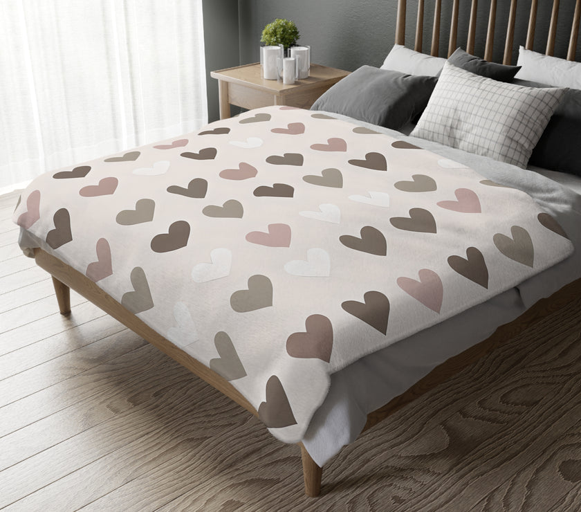 Pink Hearts Velveteen Microfiber Blanket (Two-sided print)