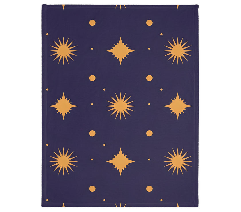 Velveteen Blanket, Geometric Gold Star Two-Sided Print, Cozy Throw, Luxurious Bedding, Soft Couch Cover, Home Decor Accent