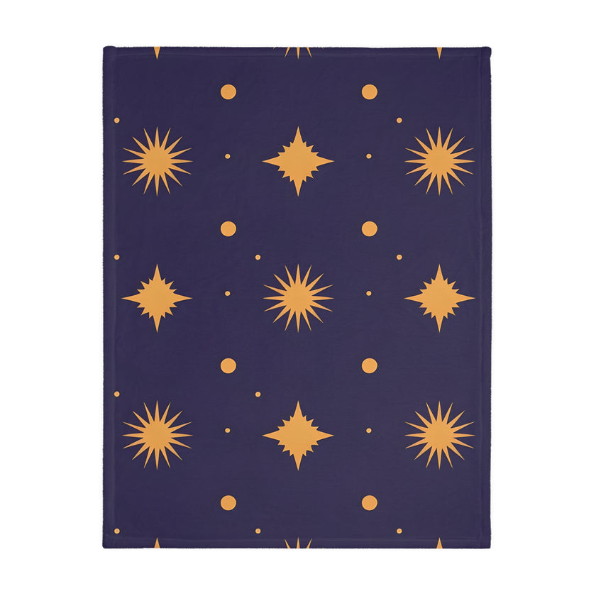 Velveteen Blanket, Geometric Gold Star Two-Sided Print, Cozy Throw, Luxurious Bedding, Soft Couch Cover, Home Decor Accent