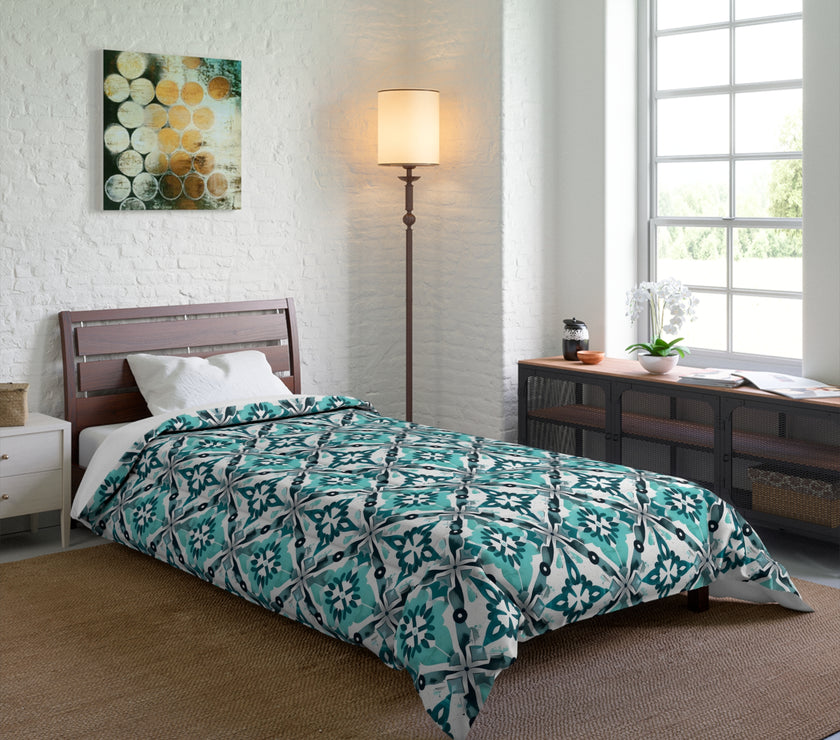 Bohemian Tile Print Comforter, Cozy Bedroom Bedding, Gift for Home Decor, Stylish Dorm Accents, Living Room Throws