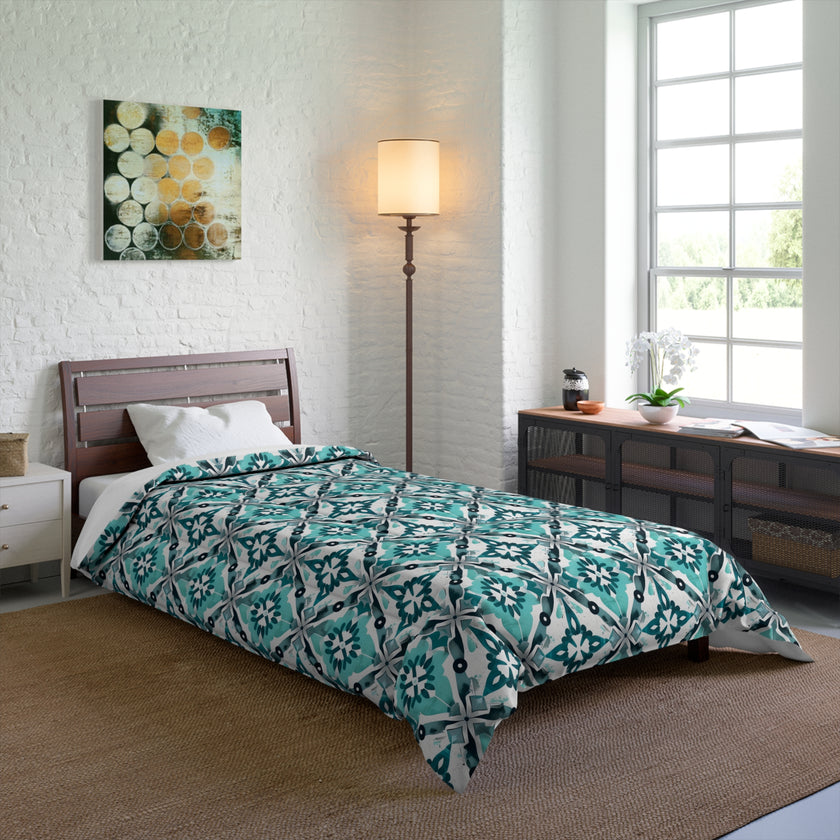 Bohemian Tile Print Comforter, Cozy Bedroom Bedding, Gift for Home Decor, Stylish Dorm Accents, Living Room Throws