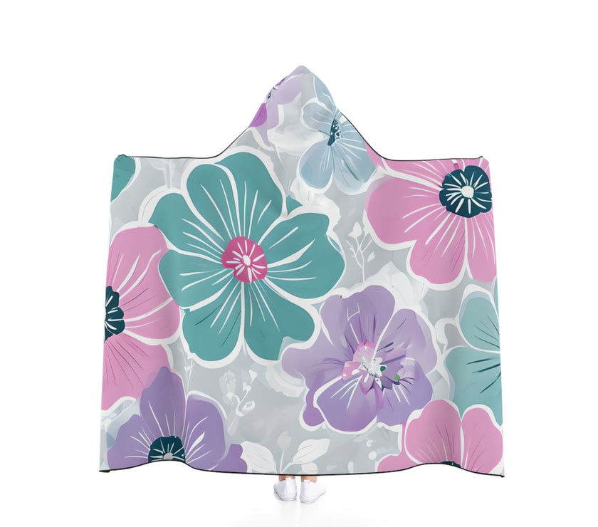Floral Hooded Blanket - Cozy Floral Wrap, Perfect for Lounging, Gift for Her, Snuggling, Home Decor