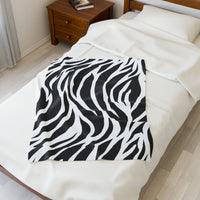 Velveteen Plush Blanket, Zebra Line Design, Cozy Throw for Home Decor, Animal Print Bedding, Safari Wildlife Lover Gift, Black and White