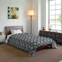 Navy Blue Patterned Comforter, Cozy Bedding for Home Decor, Stylish Bedroom Upgrade, Perfect for Fall and Winter