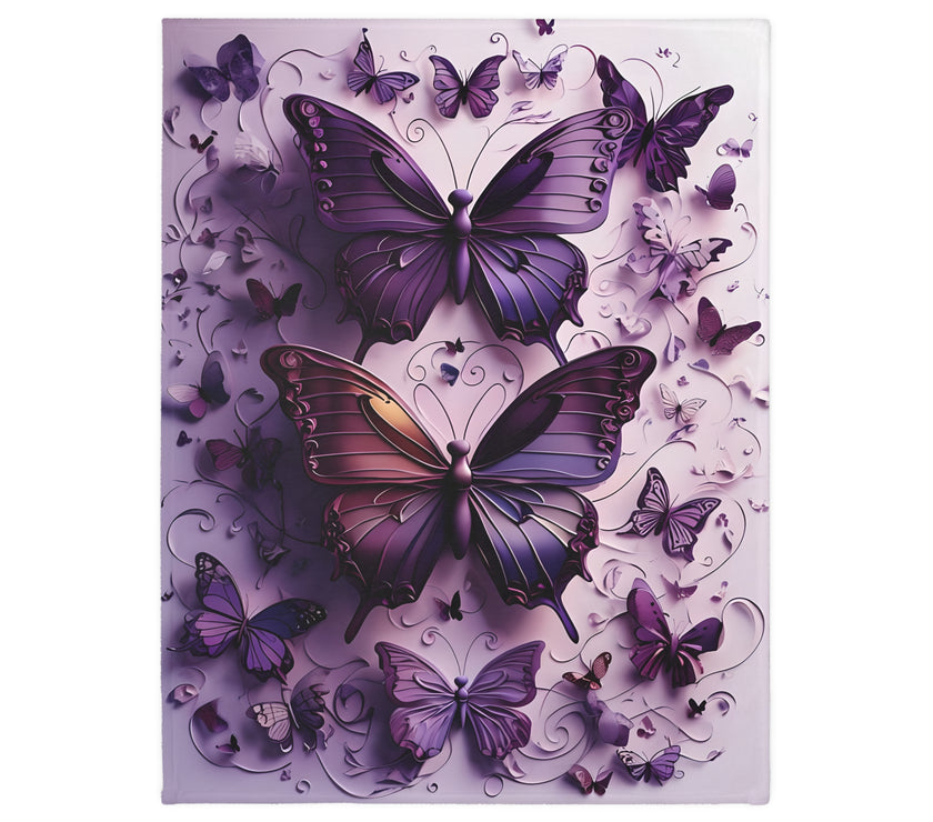 Purple Butterfly Blanket - Ultra Soft Velveteen Microfiber Throw, Reversible Print, Cozy Bedding, Home Decor, Gift for Her, Butterfly Lover,
