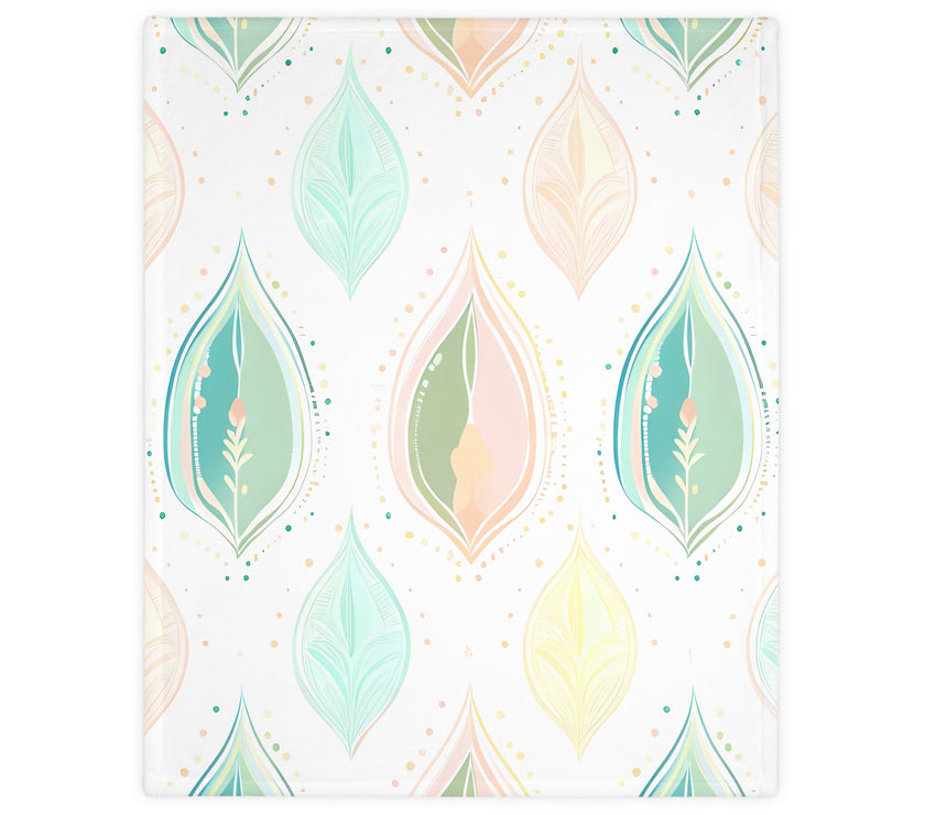 Velveteen Microfiber Blanket, Green Pink Leaf Blanket - Soft Plush Throw, Cozy Winter Bedding, Botanical Home Decor, Gift for Nature Lover,