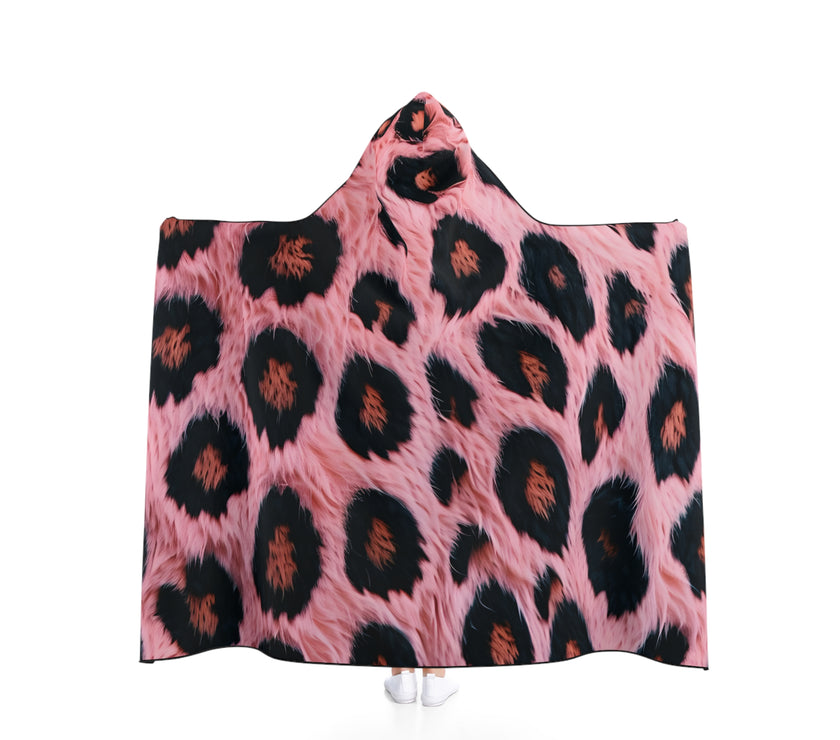 Cozy Pink Leopard Hooded Blanket, Plush Throw, Animal Print Snuggle Blanket, Gift for Her, Home Decor, Fall/Winter Essentials
