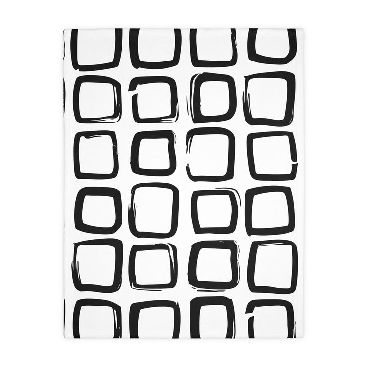 Black and White Square Velveteen Microfiber Blanket (Two-sided print)