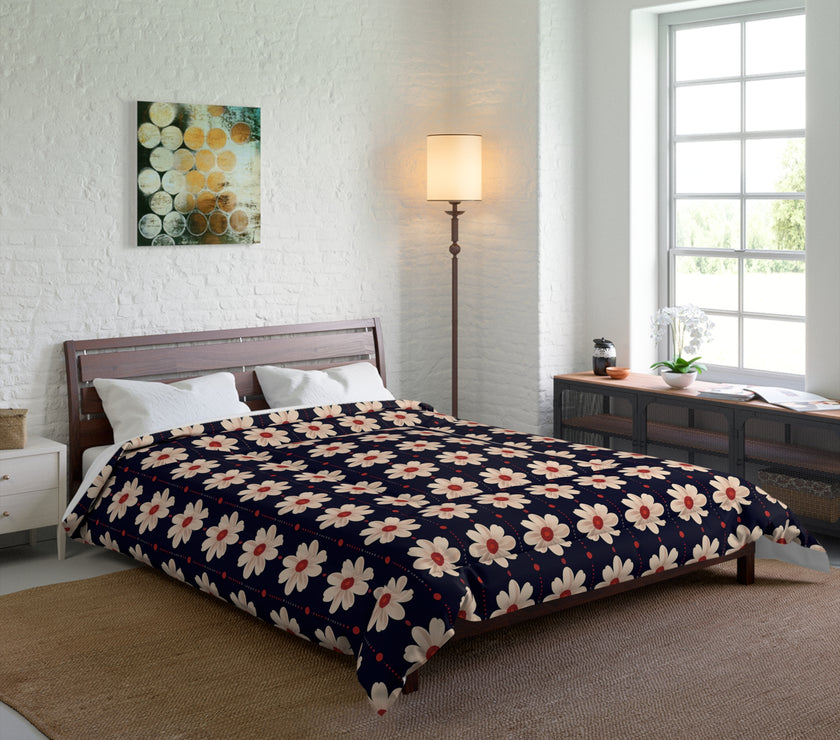 Retro Floral Comforter, Cozy Bedspread, Bohemian Bedding, Spring Decor, Flower Power Duvet, Home Sweet Home Quilt