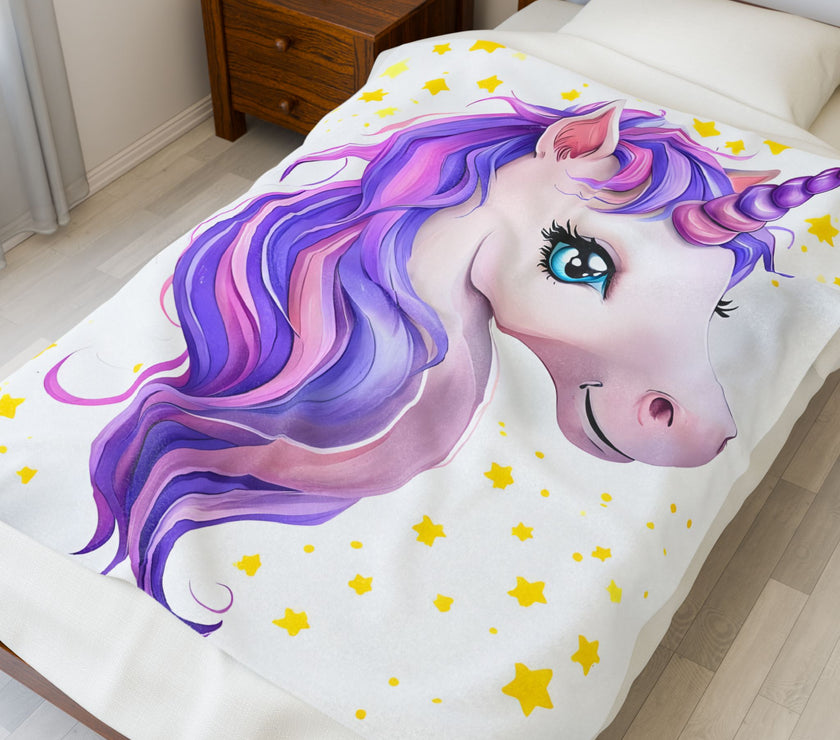 Purple Unicorn Velveteen Plush Blanket