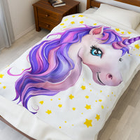 Purple Unicorn Velveteen Plush Blanket