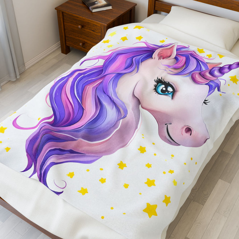 Purple Unicorn Velveteen Plush Blanket