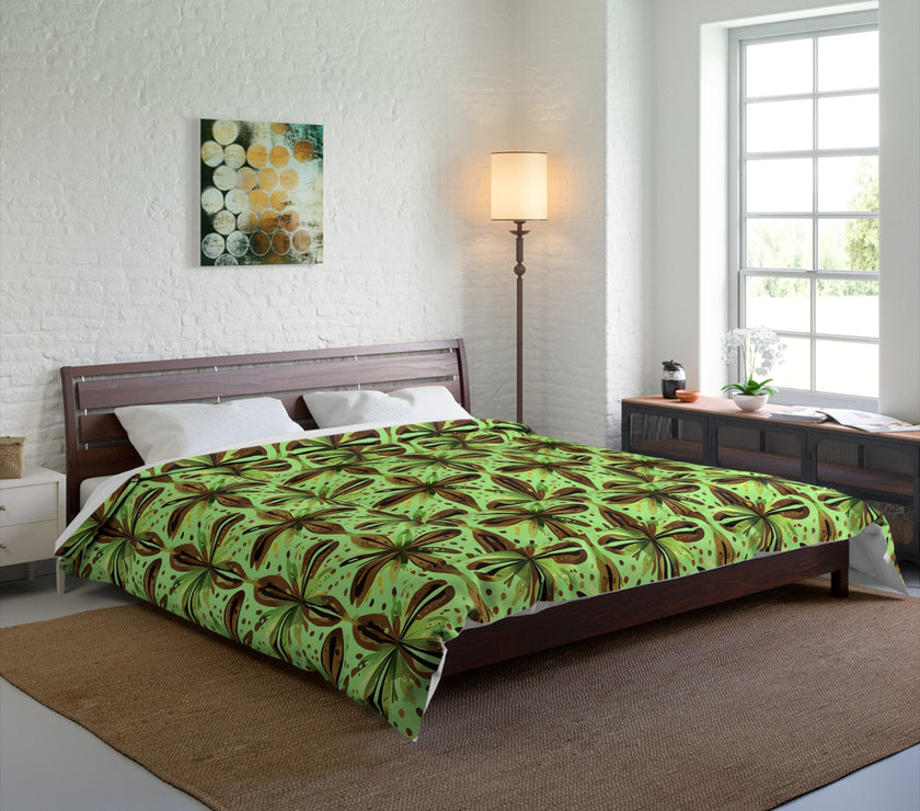 Vibrant Floral Comforter - Boho Bedding, Green Patterned Blanket, Cozy Home Decor, Gift for Nature Lovers, Spring Bedroom