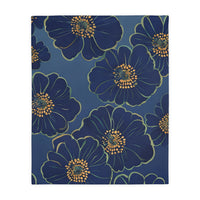 Blanket, Cozy Velveteen Microfiber Two-Sided Print Blue Floral Design - Throw, Bedding, Home Decor, Living Room Accent, Gift Idea