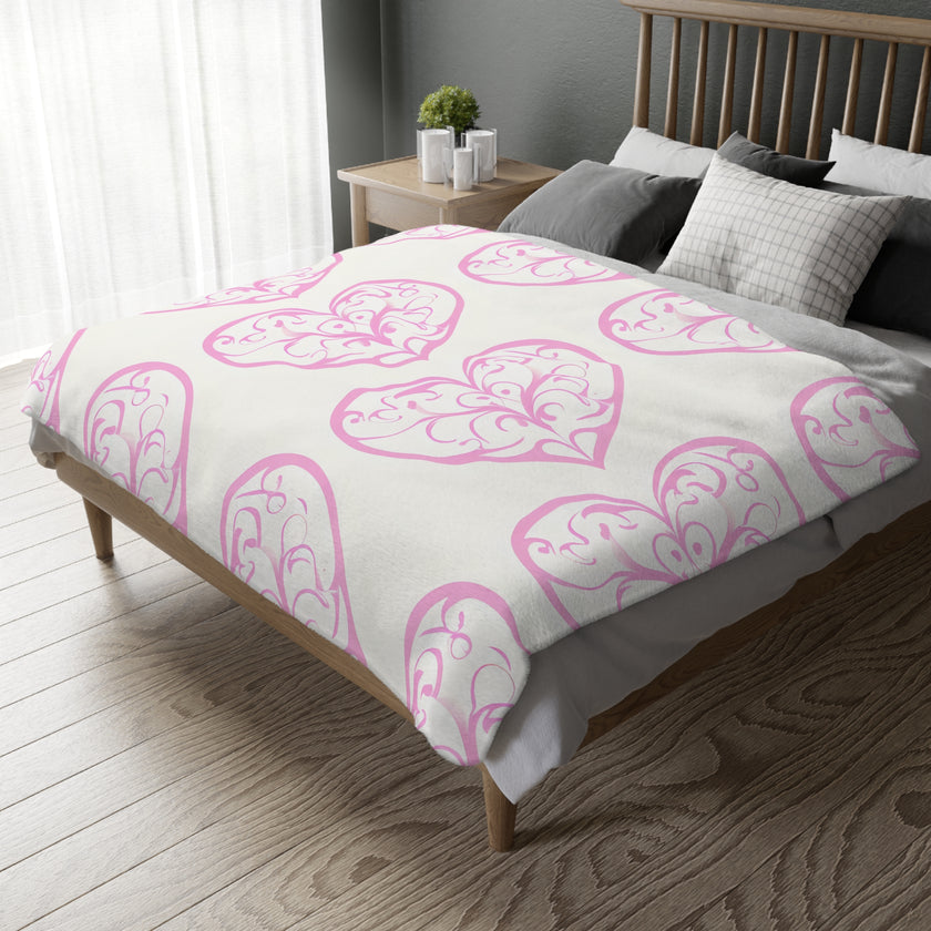 Blanket, soft, cozy, pink heart design, gift for her, home decor, Valentine's Day gift, dorm essential