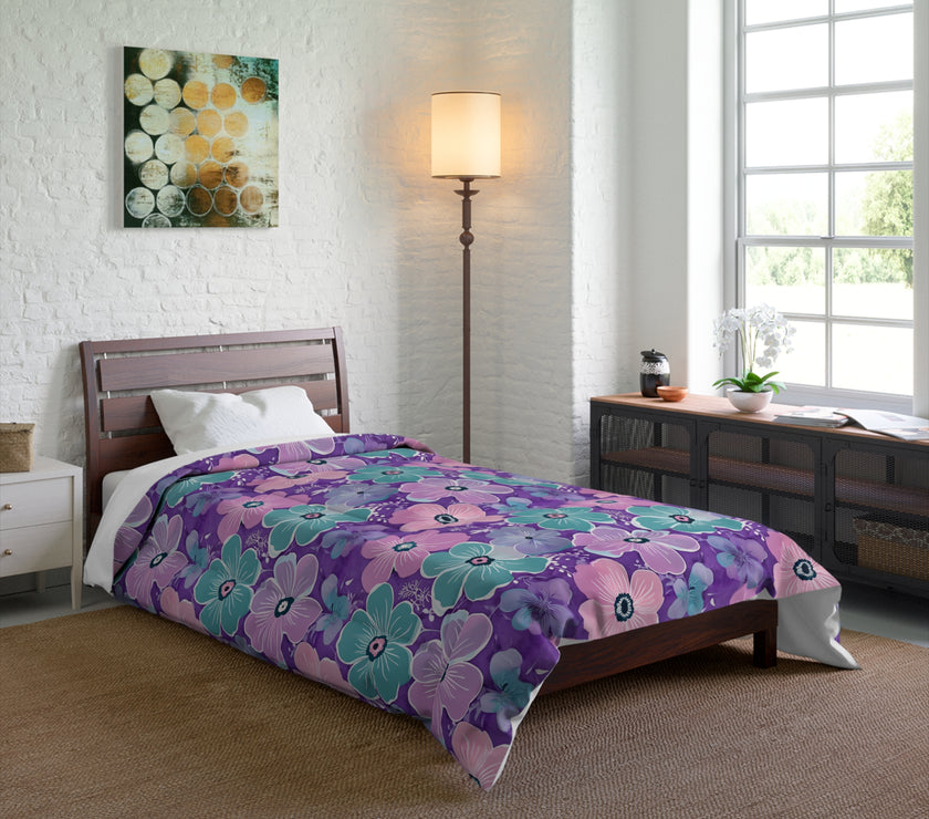 Floral Oasis Comforter, Botanical Bedspread, Cozy Bedroom Decor, Flower Pattern Quilt, Ideal for Spring Celebrations