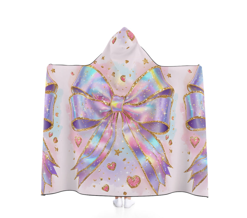 Pastel Bow Hooded Blanket, Cozy Gift, Birthday Present, Winter Comfort, Cute Home Decor, Fun for Kids