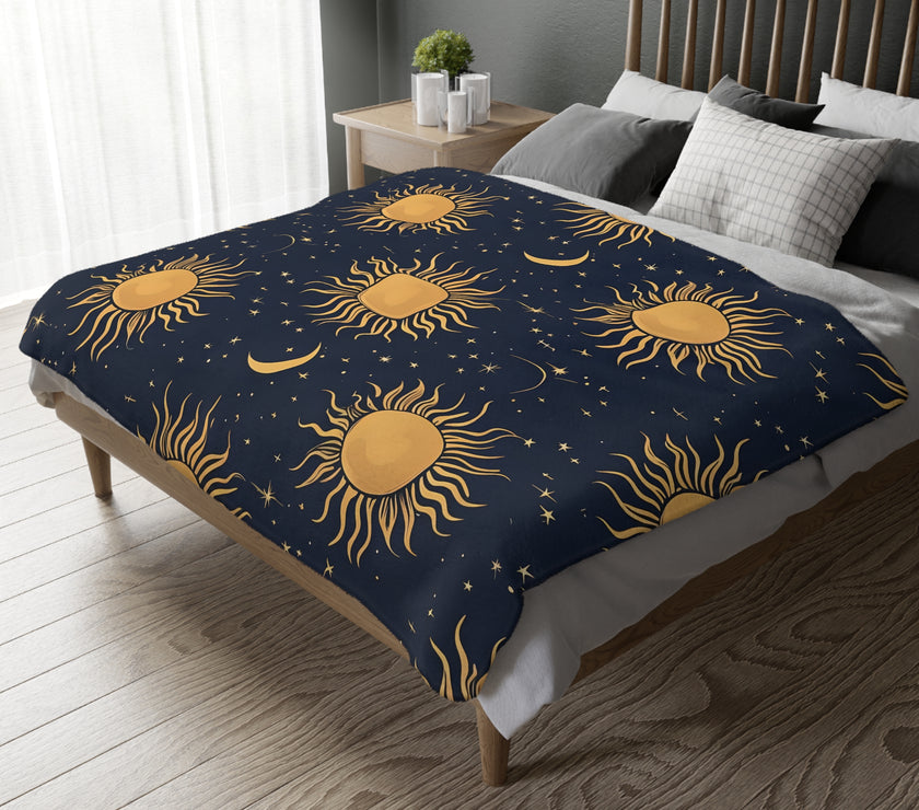 Sun Moon Stars Velveteen Microfiber Blanket (Two-sided print)
