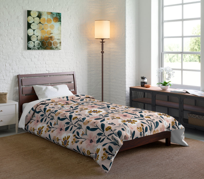 Floral Pattern Comforter, Cozy Bedding, Boho Home Decor, Gift for Her, Spring Bedroom Makeover, Warm Soft Blanket