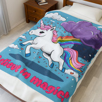 Blue Rainbow Unicorn Velveteen Plush Blanket