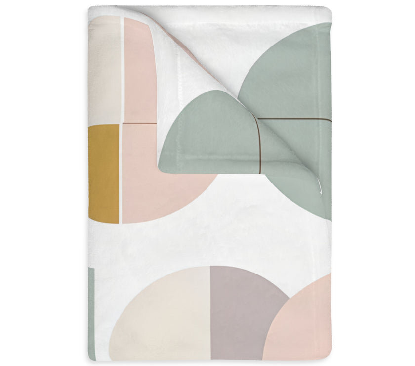 Velveteen Blanket, Pink White Grey Circle Graphic Design, Soft Cozy Throw, Warm Bedspread, Home Decor Accent, Gift for Her, Dorm Room