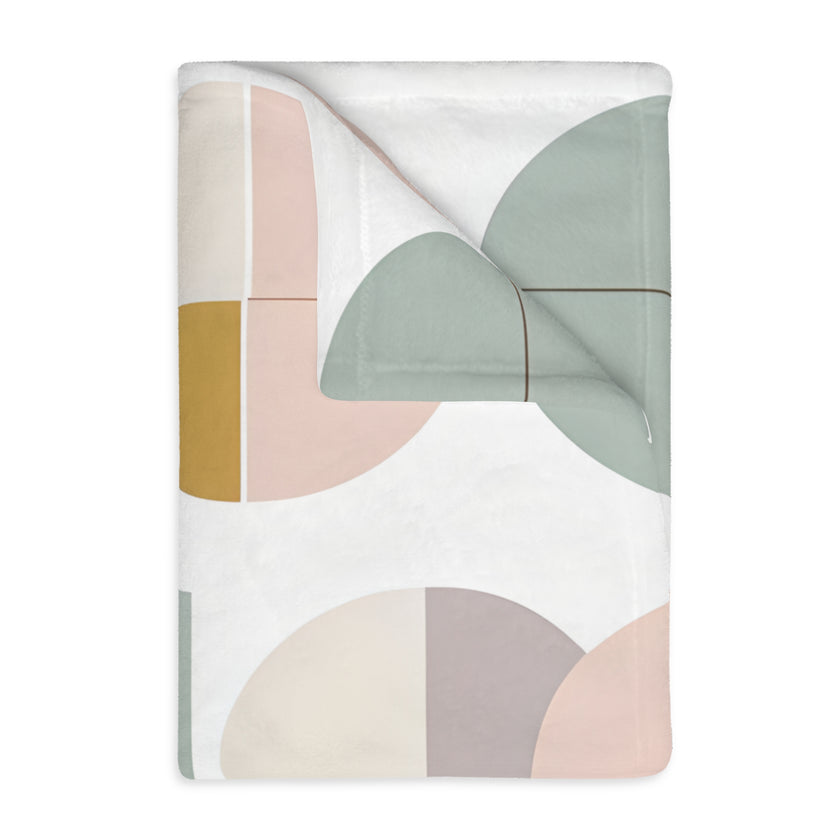 Velveteen Blanket, Pink White Grey Circle Graphic Design, Soft Cozy Throw, Warm Bedspread, Home Decor Accent, Gift for Her, Dorm Room