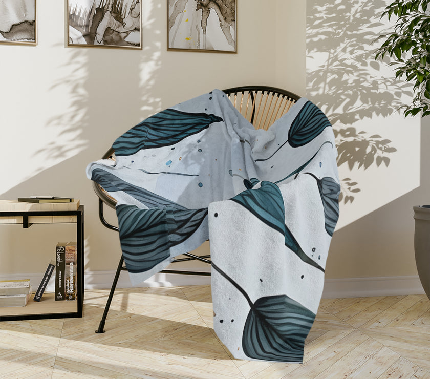 Blue and  White Velveteen Microfiber Blanket