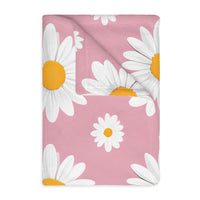 Pink White Daisey Velveteen Microfiber Blanket (Two-sided print)