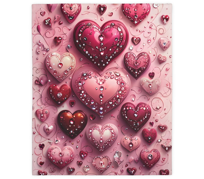 Pink Hearts Velveteen Microfiber Blanket (Two-sided print) Pink Velveteen Microfiber Blanket, Love Blanket