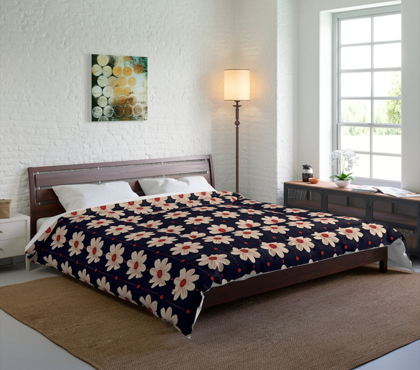 Retro Floral Comforter, Cozy Bedspread, Bohemian Bedding, Spring Decor, Flower Power Duvet, Home Sweet Home Quilt