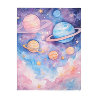 Kids Blanket, Velveteen Microfiber Blanket with Planet Moon and Stars Design - Two-sided Print, Children's Throw, Outer Space Bedding,