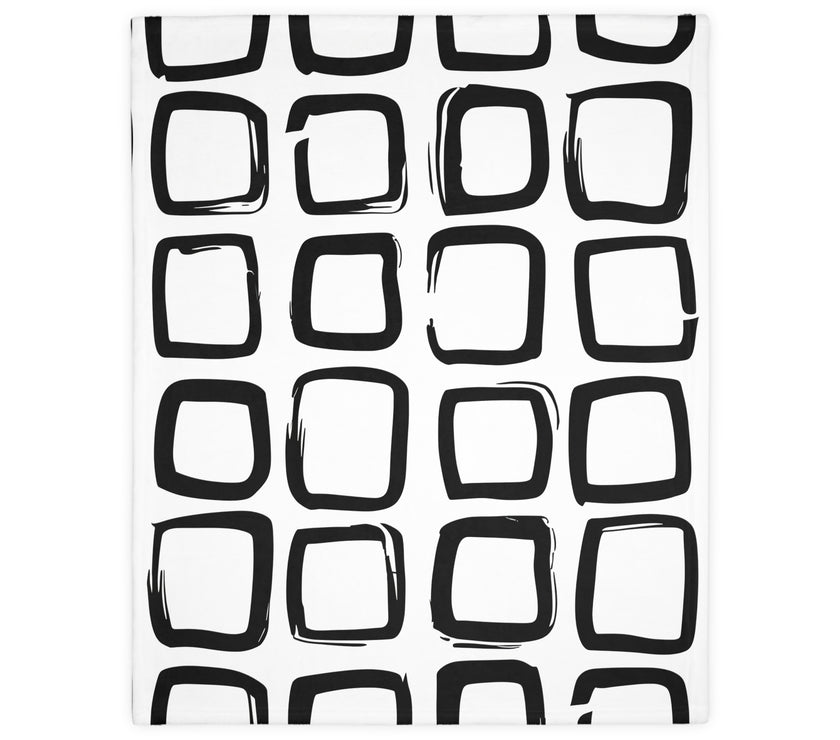 Black and White Square Velveteen Microfiber Blanket (Two-sided print)