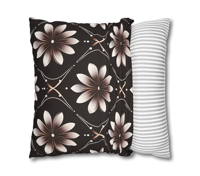 Black Floral Faux Suede Square Pillowcase