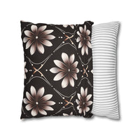 Black Floral Faux Suede Square Pillowcase